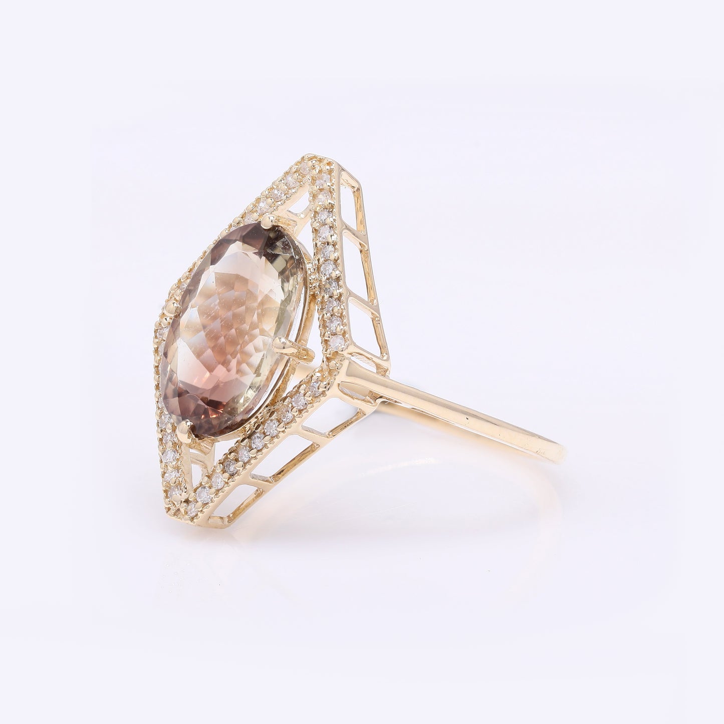 2.93 Ct Oval Mixed Cut Natural Plagioclase Feldspar Sunstone 14K Gold Ring