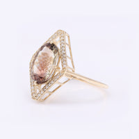 2.93 Ct Oval Mixed Cut Natural Plagioclase Feldspar Sunstone 14K Gold Ring