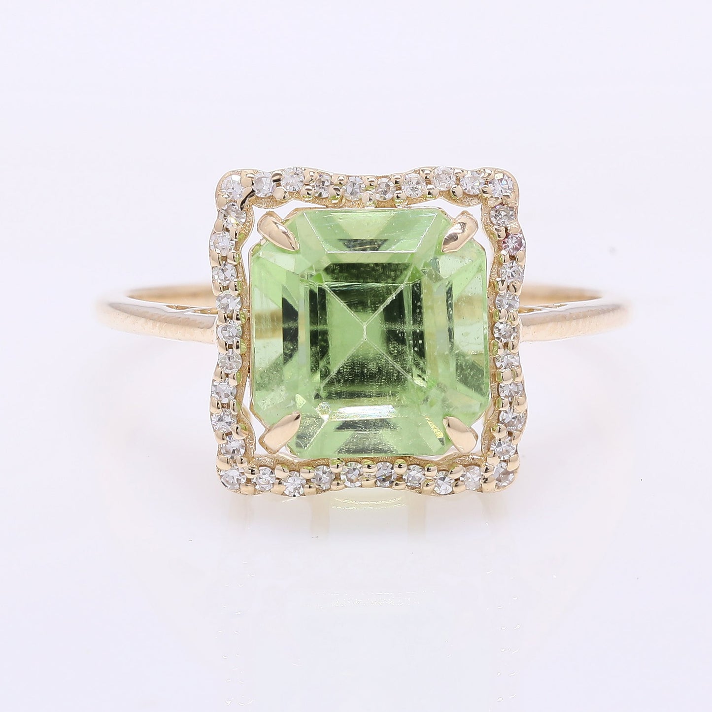 3.85 Ct Octagon Step Cut Natural Peridot 14K Gold Ring