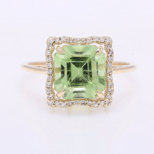 3.85 Ct Octagon Step Cut Natural Peridot 14K Gold Ring