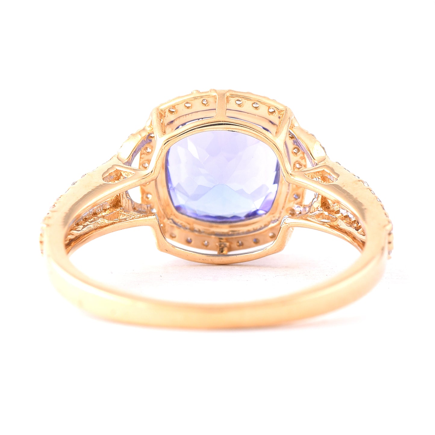 2.77 Ct Cushion Mixed Cut Natural Tanzanite 14K Gold Ring