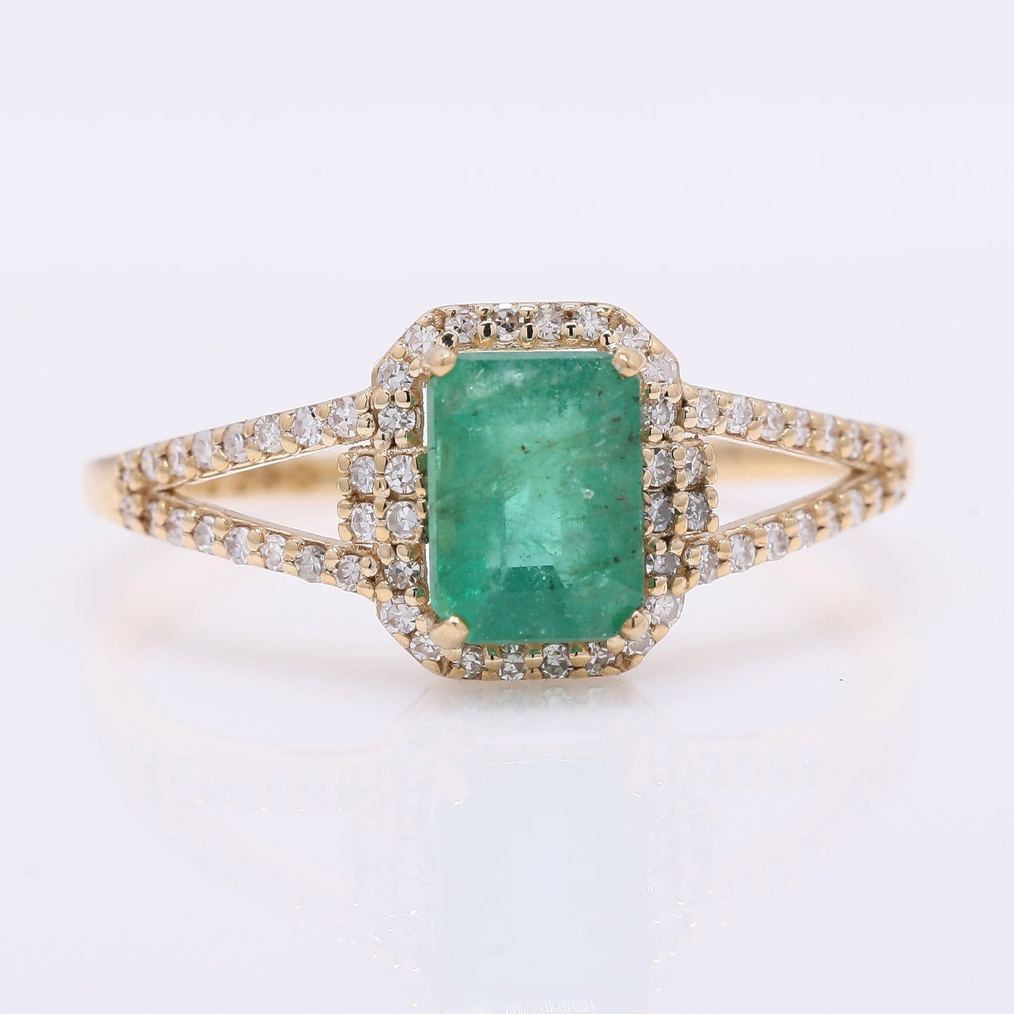 1.16 Ct Octagon Step Cut Natural Emerald 14K Gold Ring