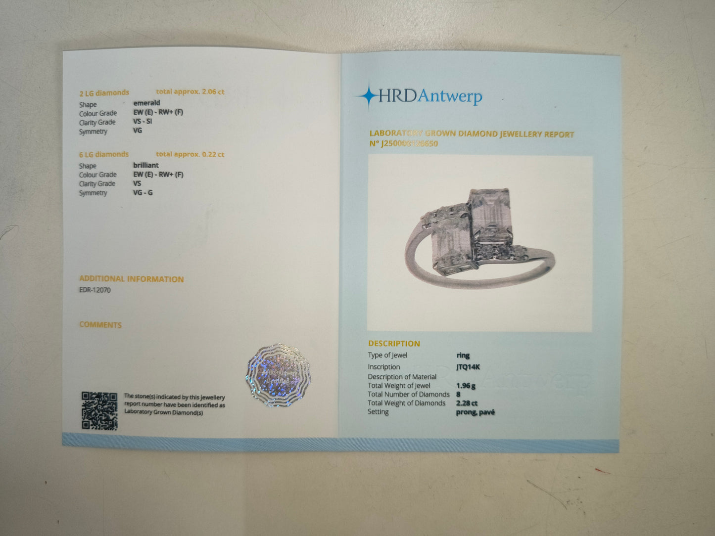 2.28 Carats Lab Grown Diamond 14K Gold Ring