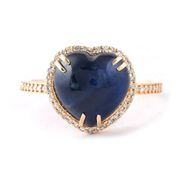 6.55 Ct Heart Cabochon Natural Sapphire 14K Gold Ring