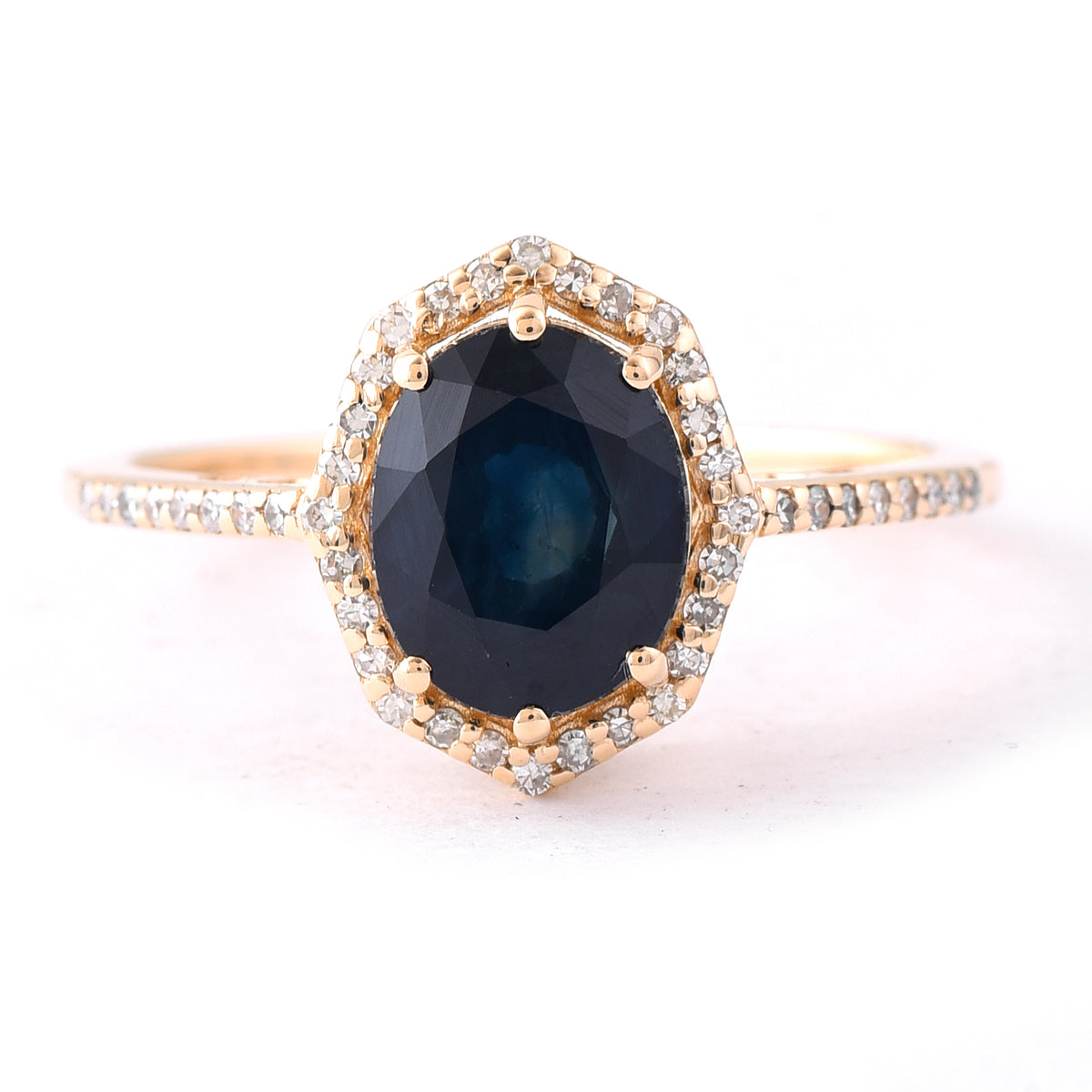 2.31 Ct Oval Mixed Cut Natural Sapphire 14K Gold Ring