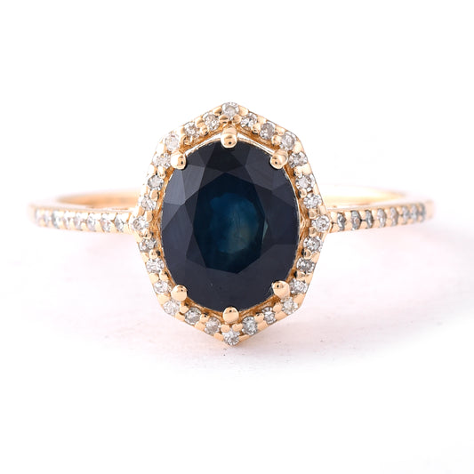 2.31 Ct Oval Mixed Cut Natural Sapphire 14K Gold Ring