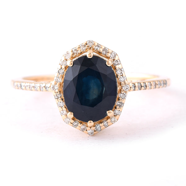 2.31 Ct Oval Mixed Cut Natural Sapphire 14K Gold Ring