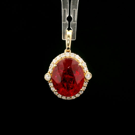 4.89 Ct Oval Mixed Cut Lab Grown Ruby 14K Gold Pendant