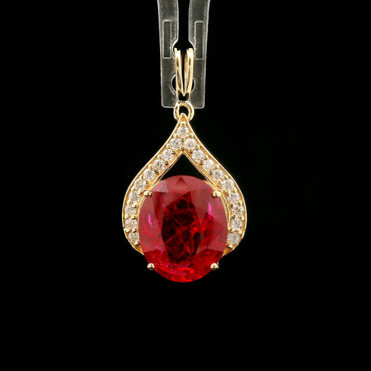 5.14 Ct Oval Mixed Cut Lab Grown Ruby 14K Gold Pendant