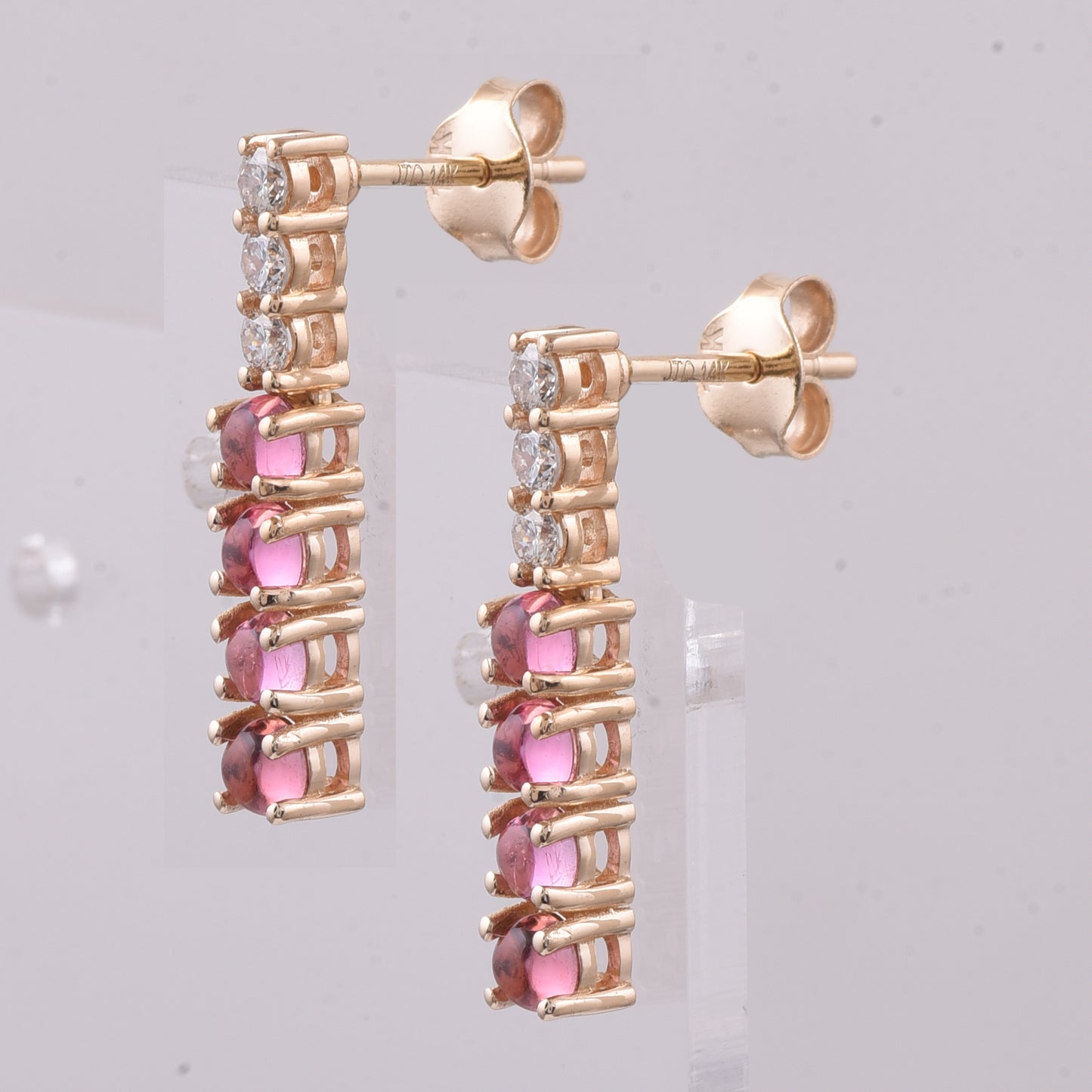 1.29 Ct Round Cabochon Cut Natural Pink Tourmaline 14K Gold Earrings