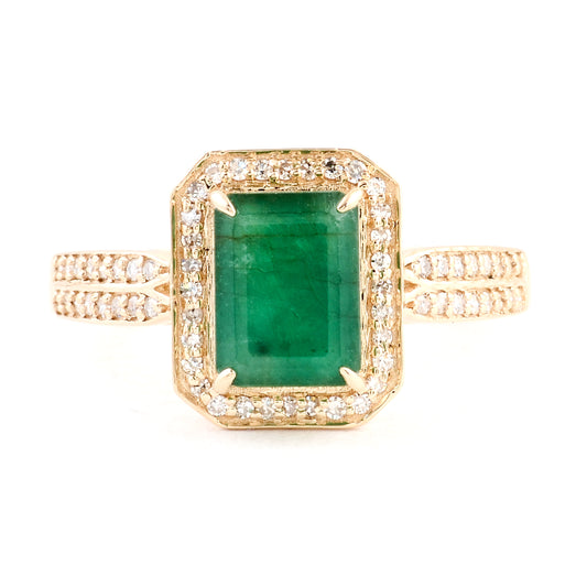1.64 Ct Emerald Cut Natural Beryl Emerald 14K Gold Ring