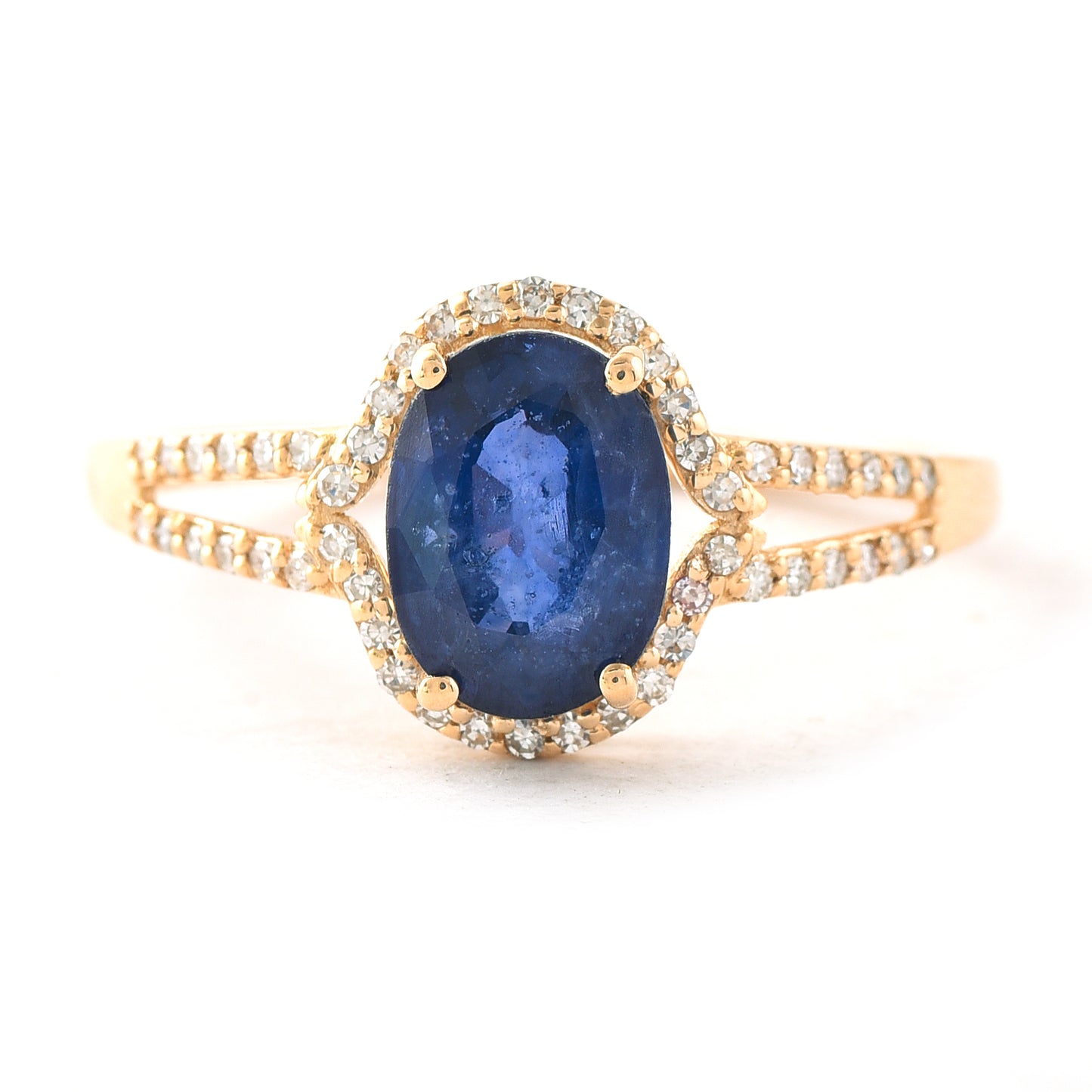 1.85 Ct Oval Mixed Cut Natural Sapphire 14K Gold Ring