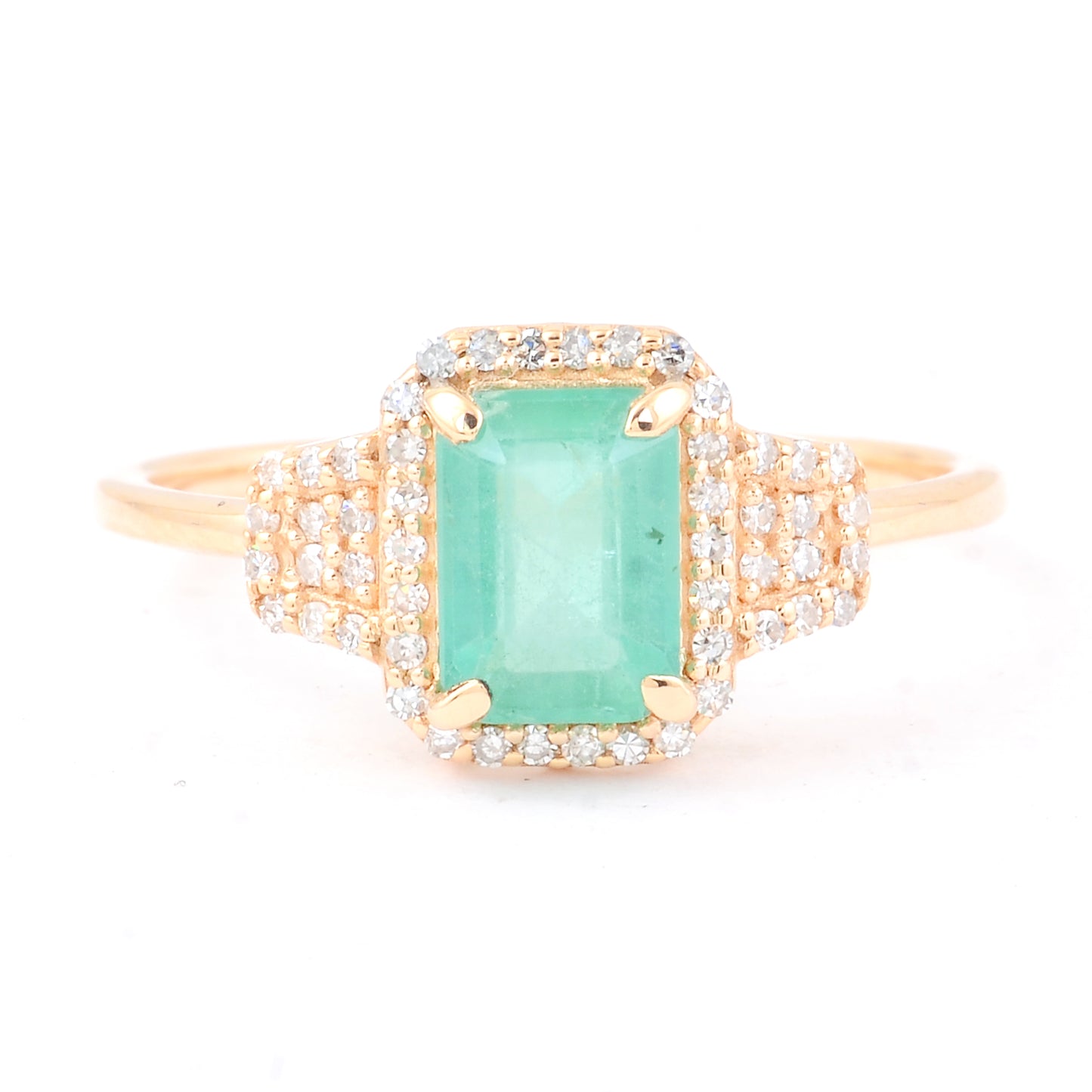 1.15 Ct Octagon Step Cut Natural Emerald 14K Gold Ring