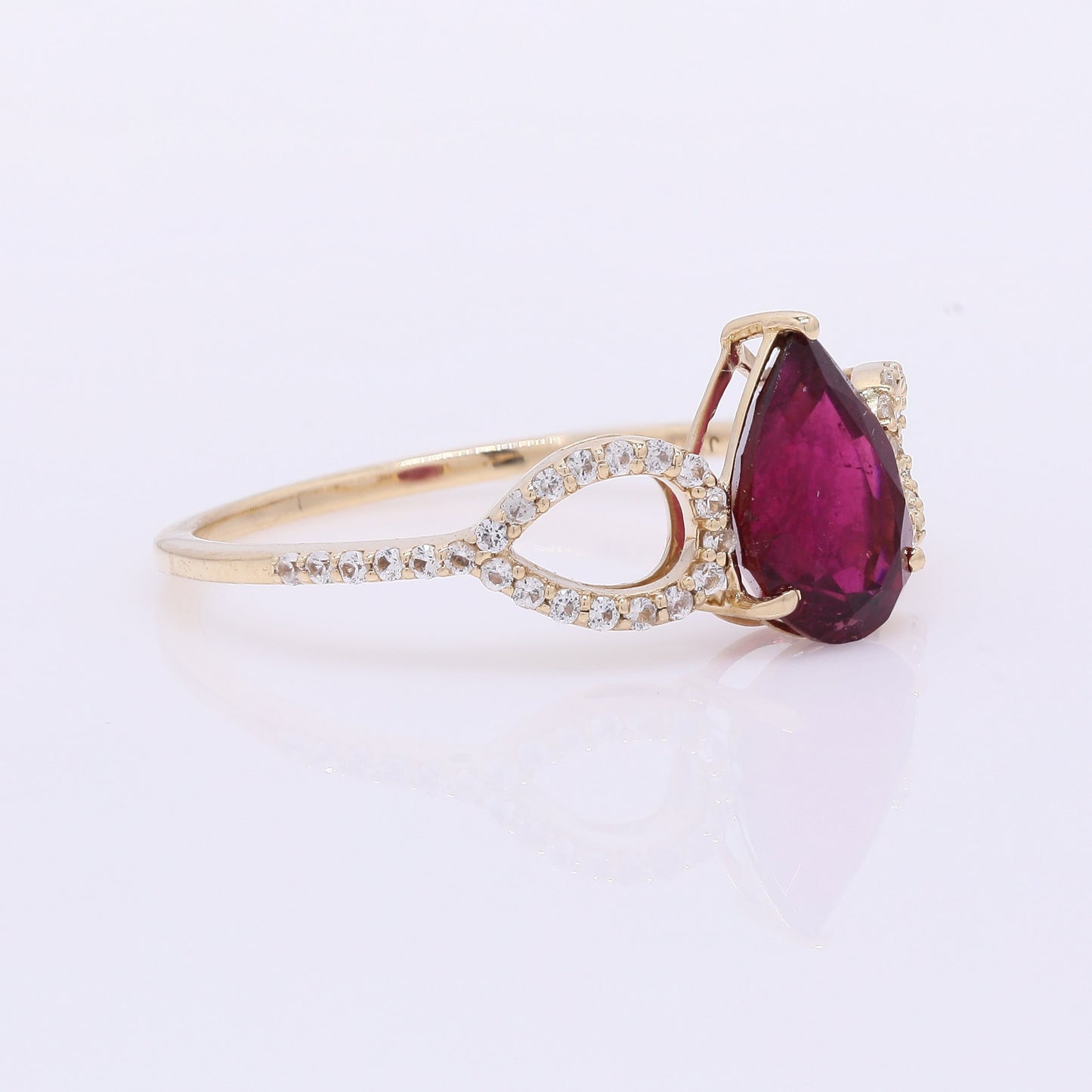 1.52 Ct Pear Mixed Cut Natural Rubellite 14K Gold Ring