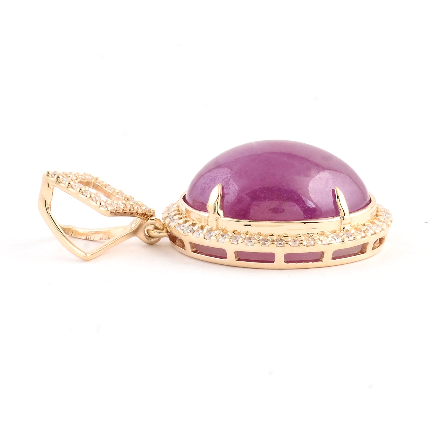 8.99 Ct Oval Cabochon Natural Corundum Ruby 14K Gold Pendant
