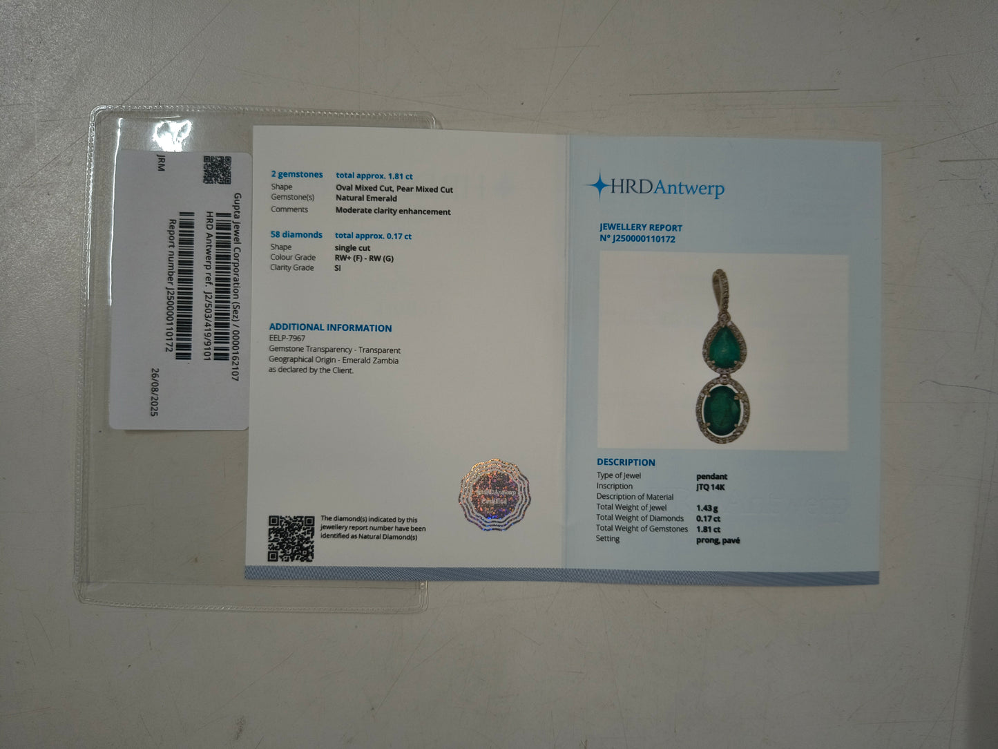 1.98 Ct Oval Mixed Cut Natural Emerald 14K Gold Pendant