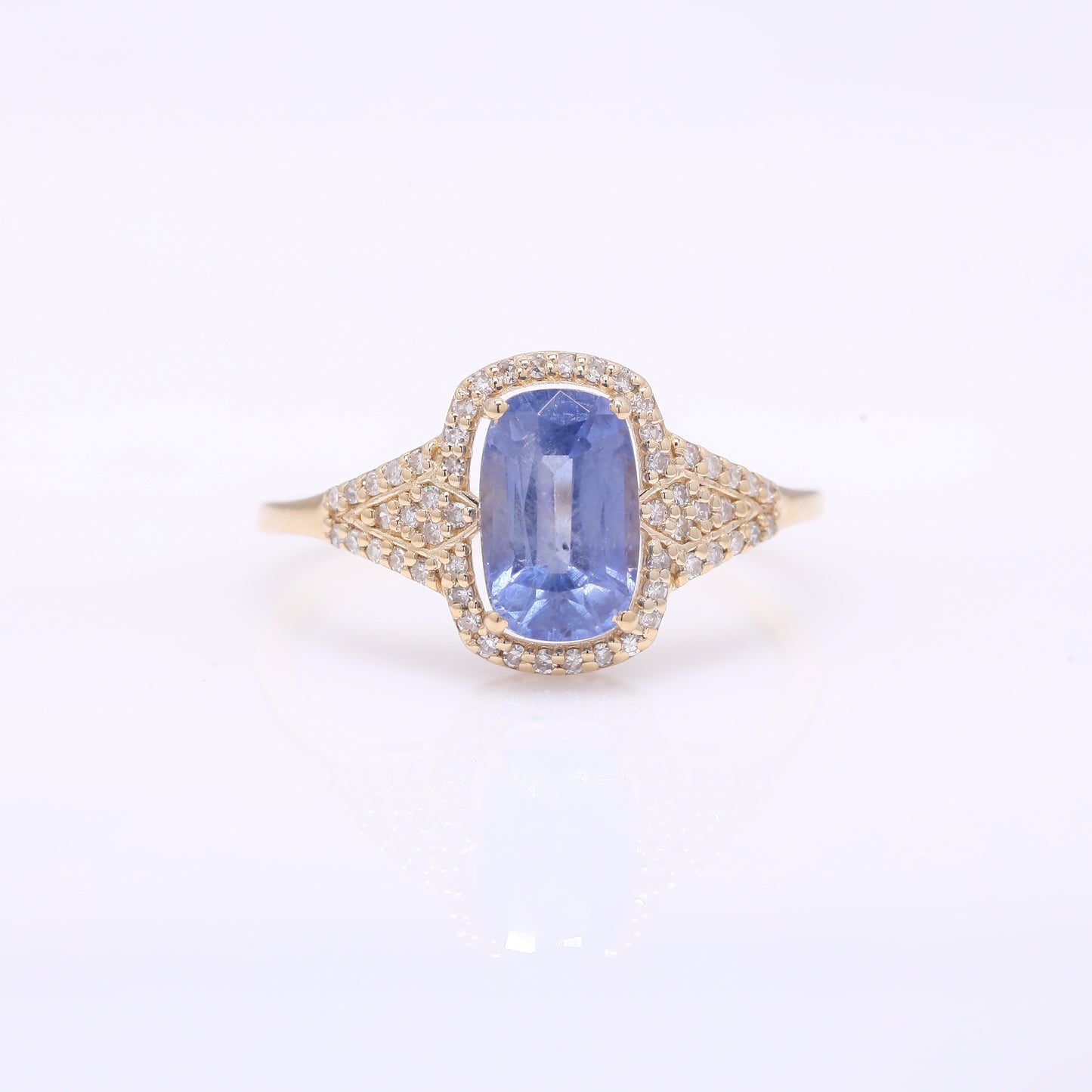 2.08 Ct Cushion Mixed Cut Natural Sapphire 14K Gold Ring