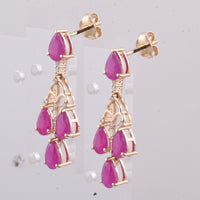 4.39 Ct Pear Natural Ruby 14K Gold Earrings
