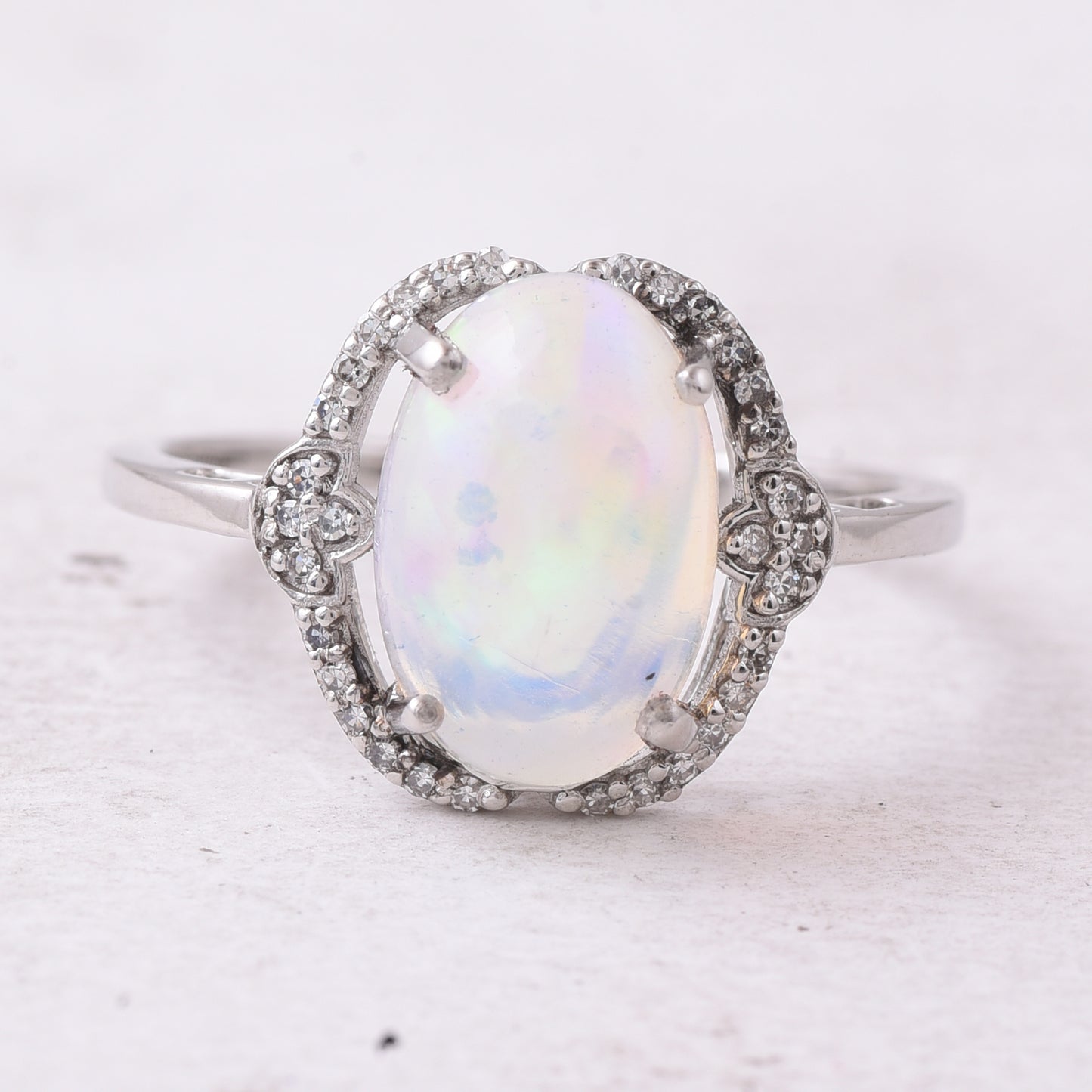 2.02 Ct Oval Cabochon Cut Natural Opal 950 Platinum Ring