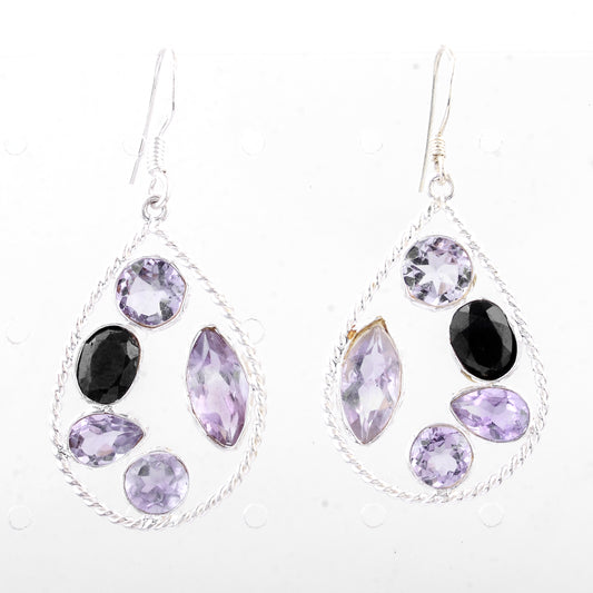 13.25 Ct Amethyst, Sapphire 925 Sterling Silver Earrings
