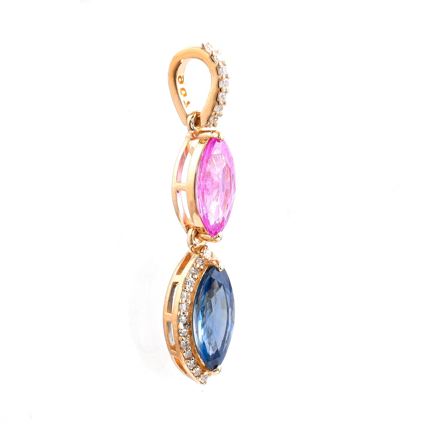 1.72 Ct Marquise Mixed Cut Natural Multi-Coloured Sapphire 14K Gold Pendant