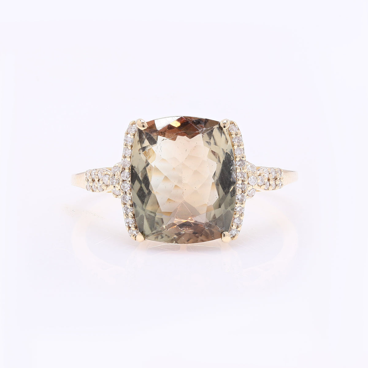 3.19 Ct Cushion Mixed Cut Natural Sunstone 14K Gold Ring