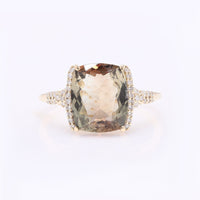 3.19 Ct Cushion Mixed Cut Natural Sunstone 14K Gold Ring