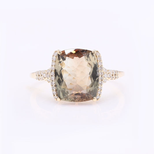 3.19 Ct Cushion Mixed Cut Natural Sunstone 14K Gold Ring