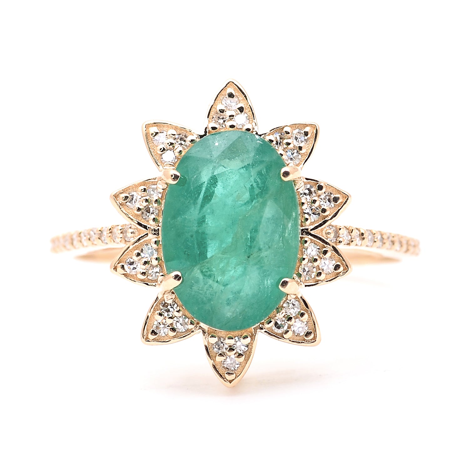2.82 Ct Oval Mixed Cut Natural Emerald 14K Gold Ring