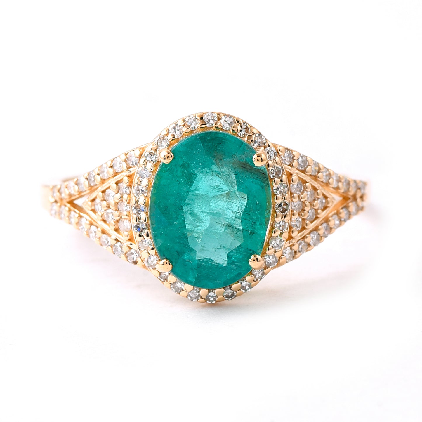 2.02 Ct Oval Mixed Cut Natural Emerald 14K Gold Ring