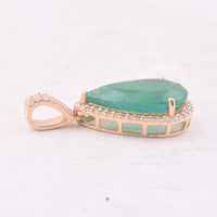 3.34 Ct Pear Mixed Cut Natural Emerald 14K Gold Pendant