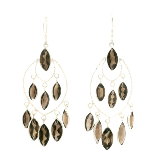 27.10 Ct Smoky Quartz 925 Sterling Silver Earrings