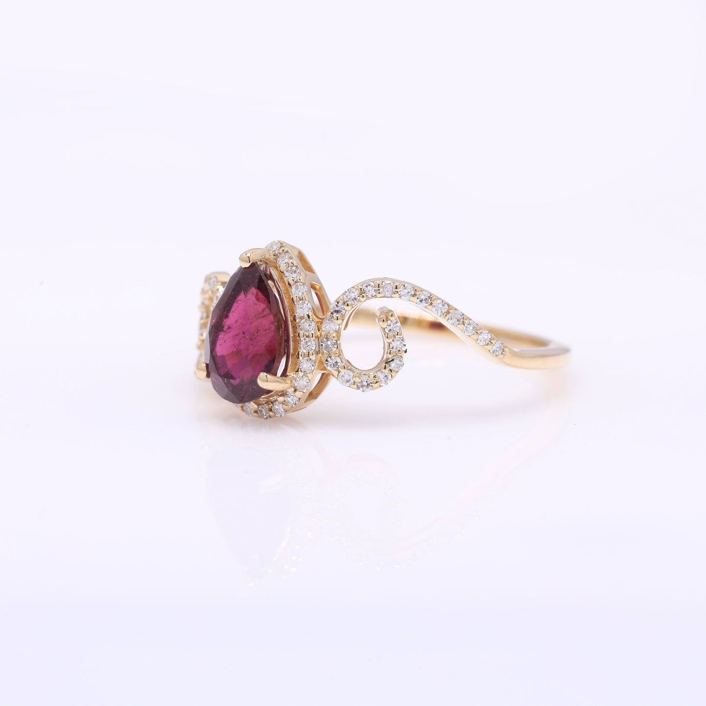 1.25 Ct Pear Mixed Cut Natural Tourmaline 14K Gold Ring