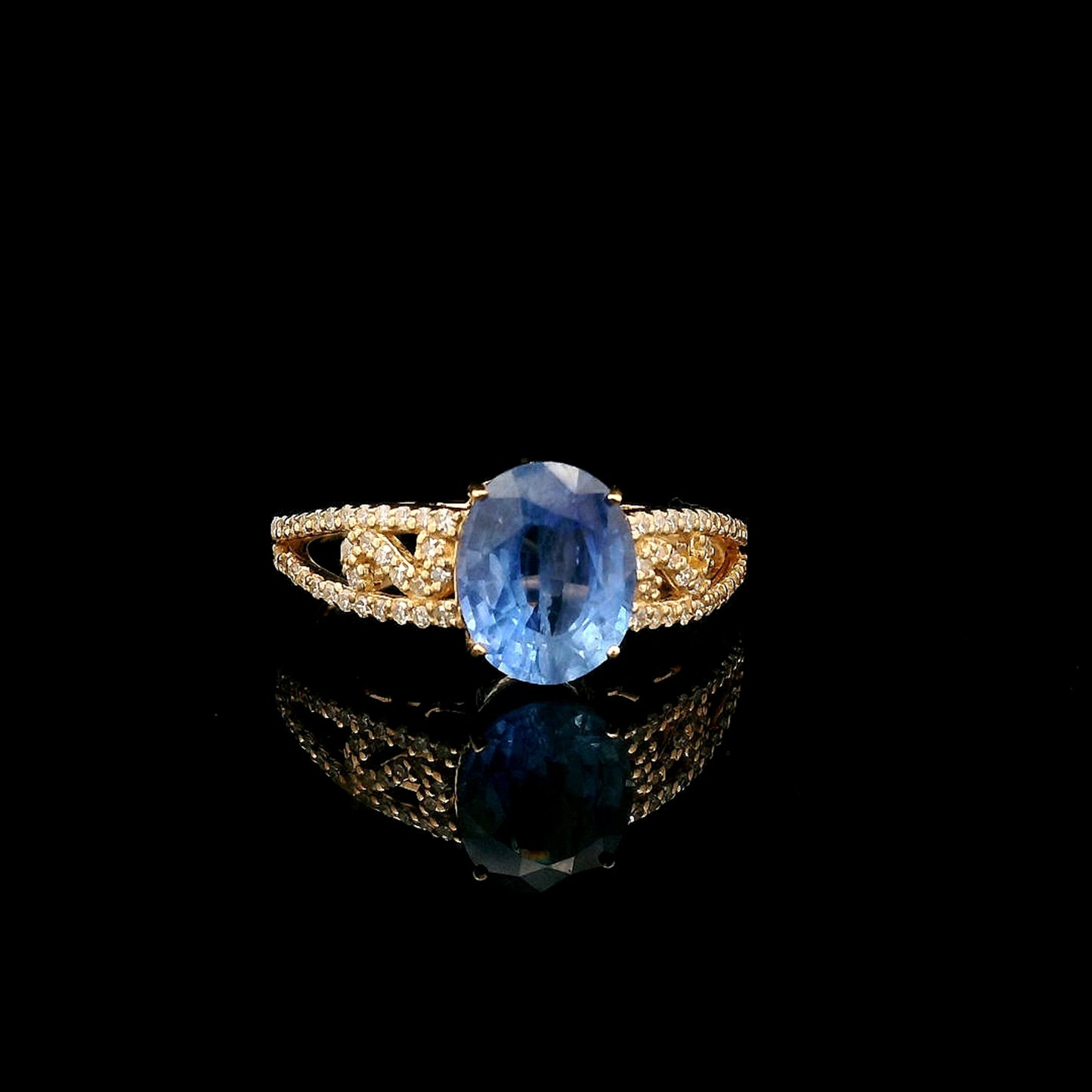 2.55 Ct Oval Mixed Cut Natural Sapphire 14K Gold Ring