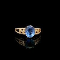 2.55 Ct Oval Mixed Cut Natural Sapphire 14K Gold Ring