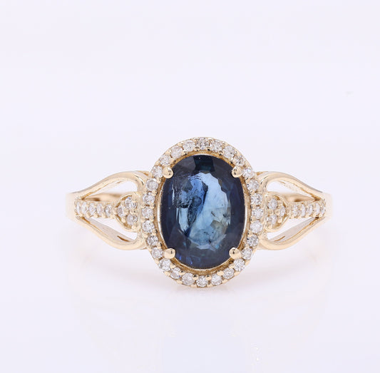 1.67 Ct Oval Mixed Cut Natural Sapphire 14K Gold Ring