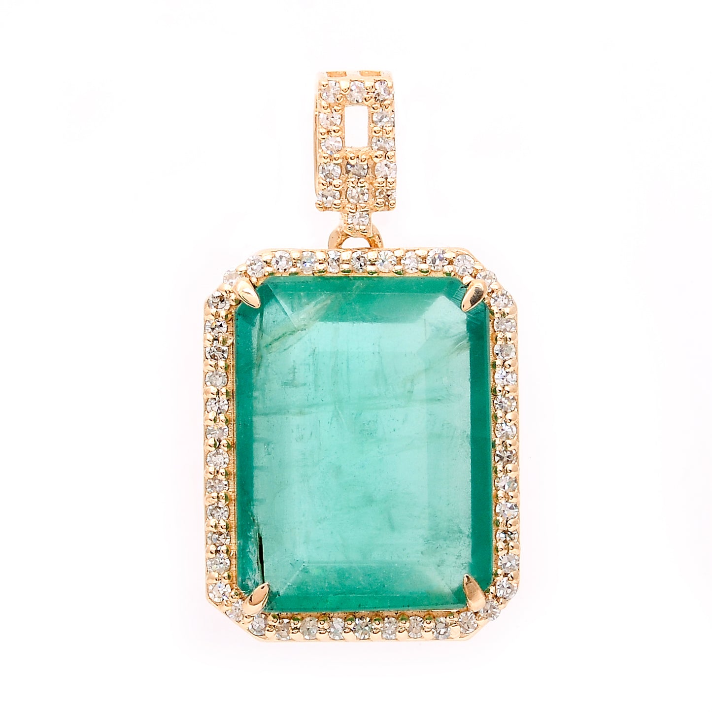 5.79 Ct Octagon Natural Emerald 14K Gold Pendant