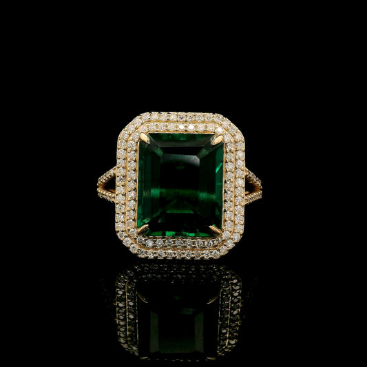 4.24 Ct Emerald Cut Lab Grown Emerald 14K Gold Ring