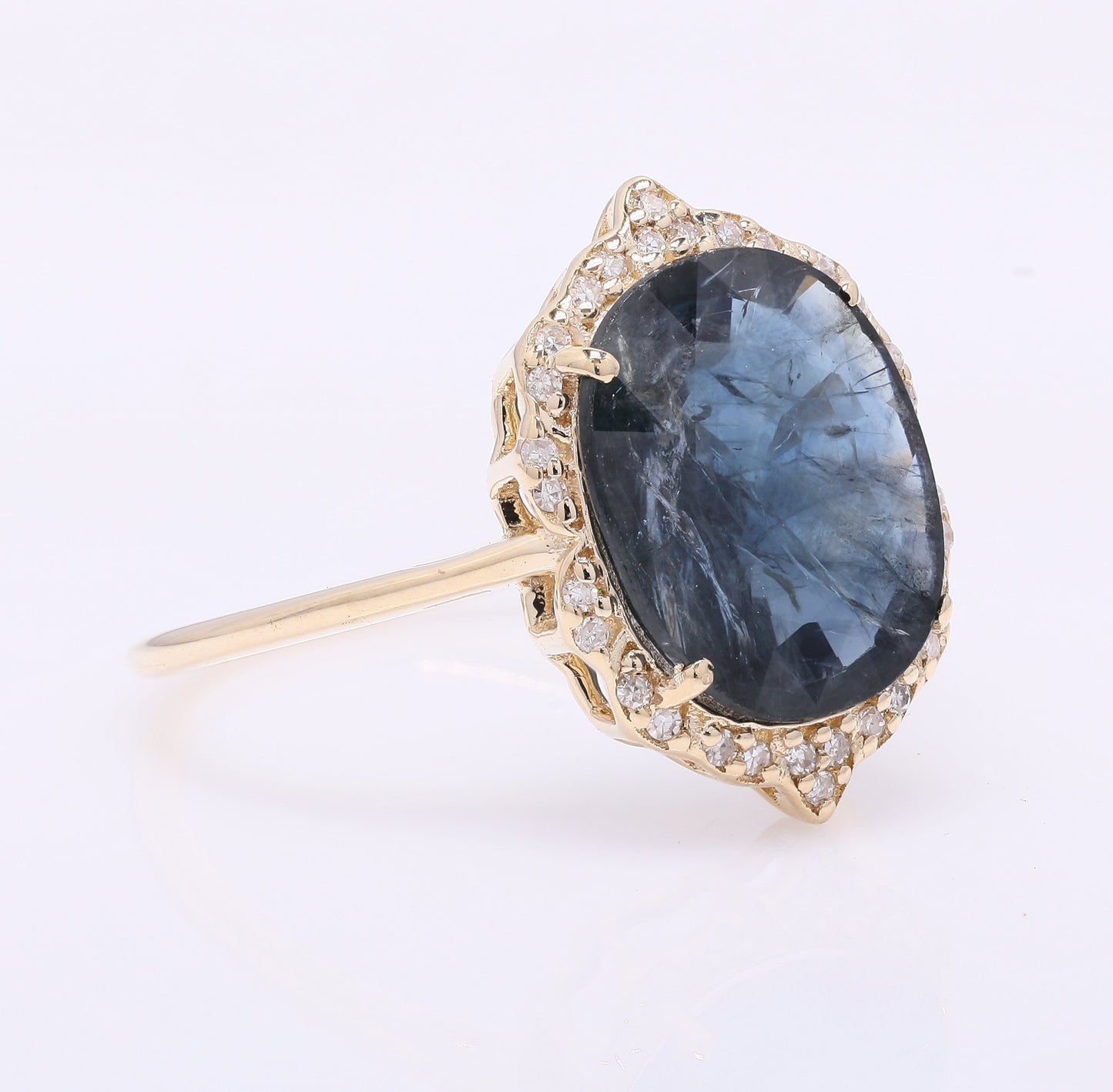 4.21 Ct Oval Mixed Cut Natural Sapphire 14K Gold Ring