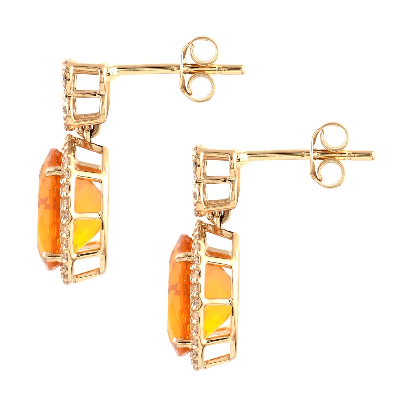3.72 Ct Oval Mixed Cut Natural Fire Opal 14K Gold Earrings
