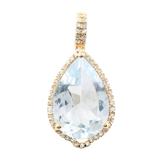4.61 Ct Pear Mixed Cut Natural Aquamarine 14K Gold Pendant