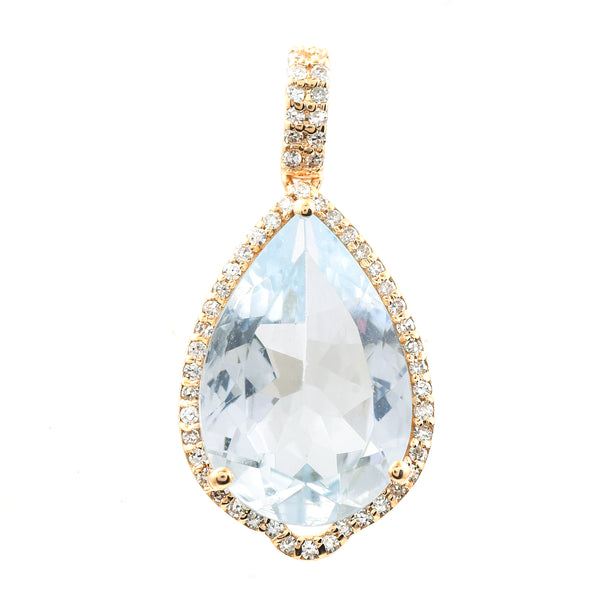 4.61 Ct Pear Mixed Cut Natural Aquamarine 14K Gold Pendant