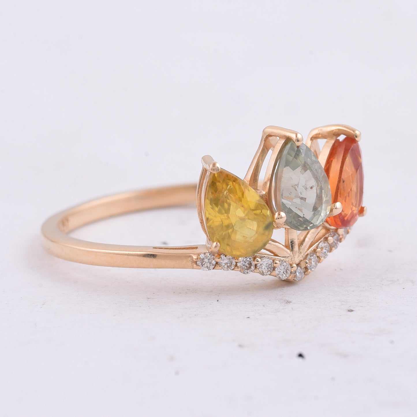 1.92 Ct Pear Natural Multi Coloured Sapphire 14K Gold Ring