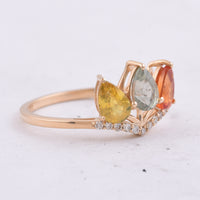1.92 Ct Pear Natural Multi Coloured Sapphire 14K Gold Ring