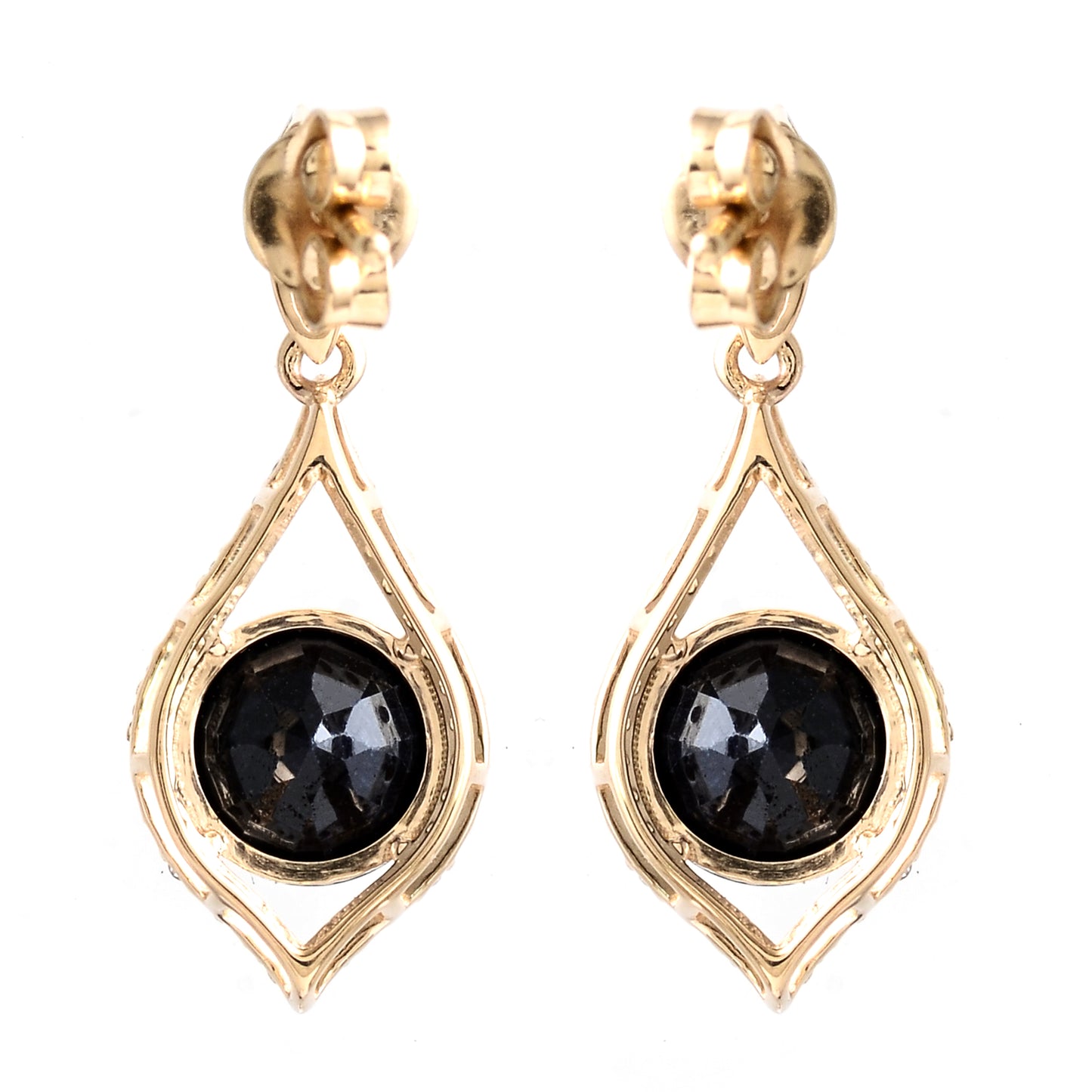 3.62 Ct Round Mixed Cut Natural Corundum Sapphire 14K Gold Earrings