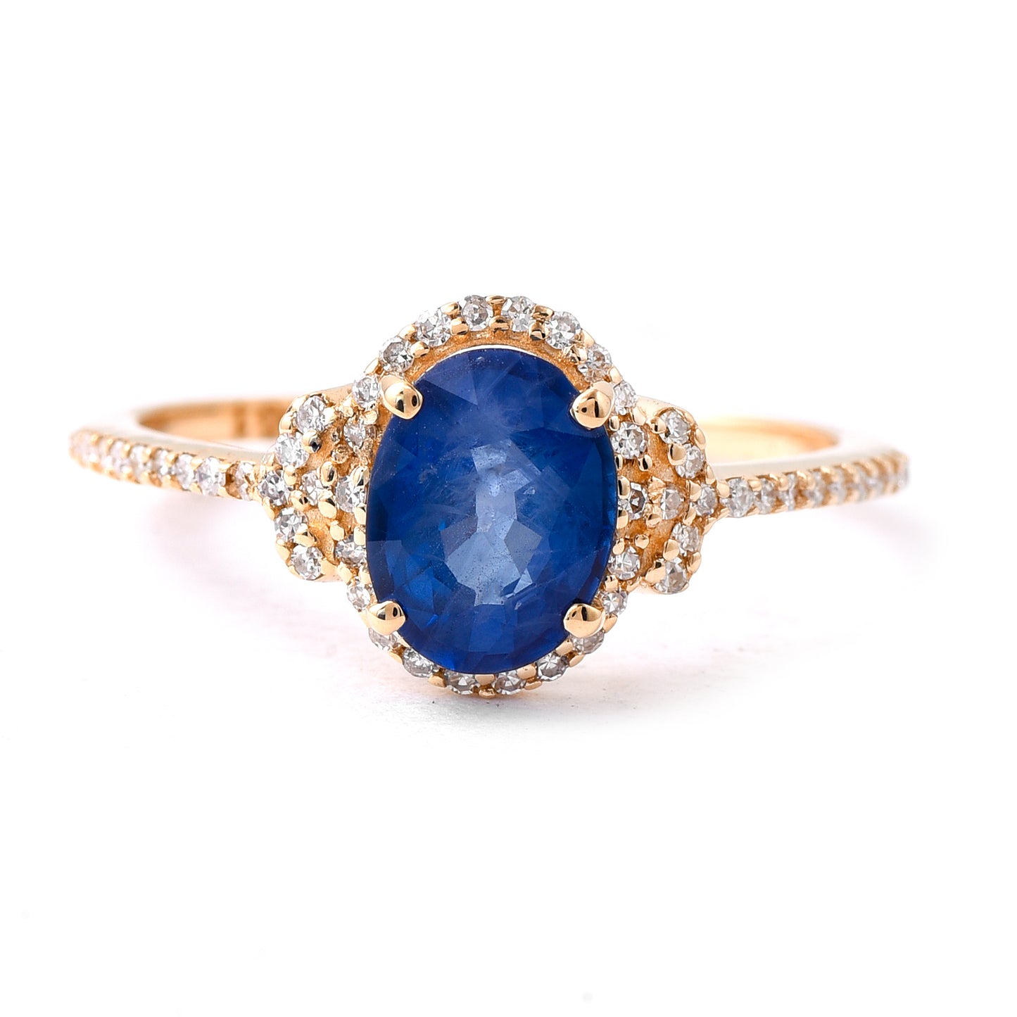 1.53 Ct Oval Mixed Cut Natural Sapphire 14K Gold Ring