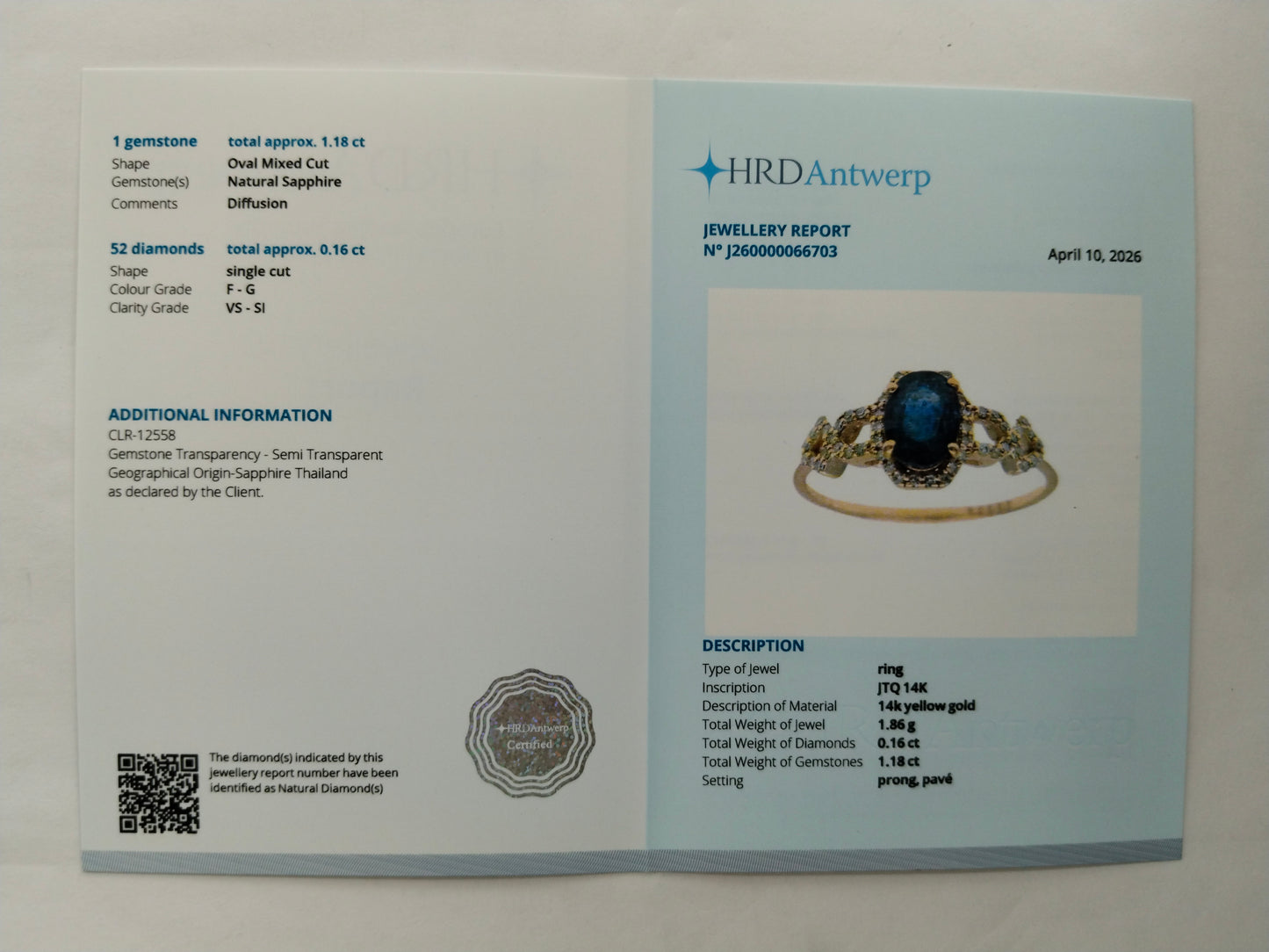 1.34 Ct Oval Mixed Cut Natural Sapphire 14K Gold Ring