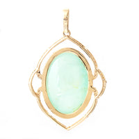 11.81 Ct Oval Cabochon Natural Beryl Emerald 14K Gold Pendant