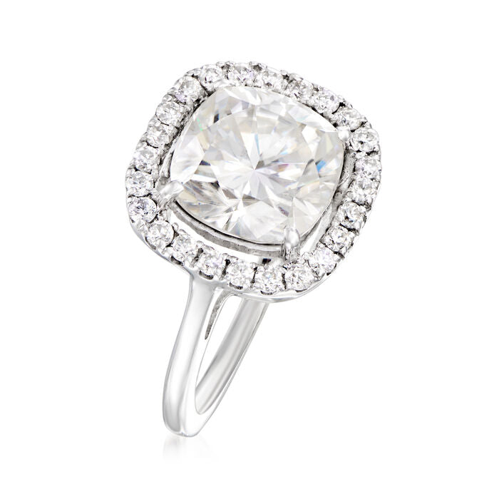 3.61 ct. t.w. Moissanite Square Halo Ring in Sterling Silver. Size 9