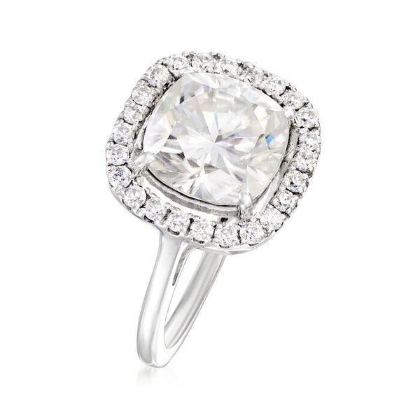 3.61 ct. t.w. Moissanite Square Halo Ring in Sterling Silver. Size 9